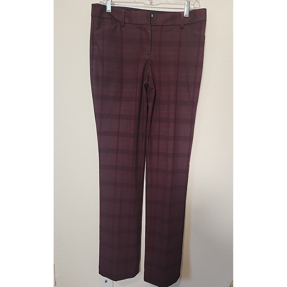 Express Editor Burgundy Plaid Trouser Mid-Rise Pants Women's Straight Leg 4L
